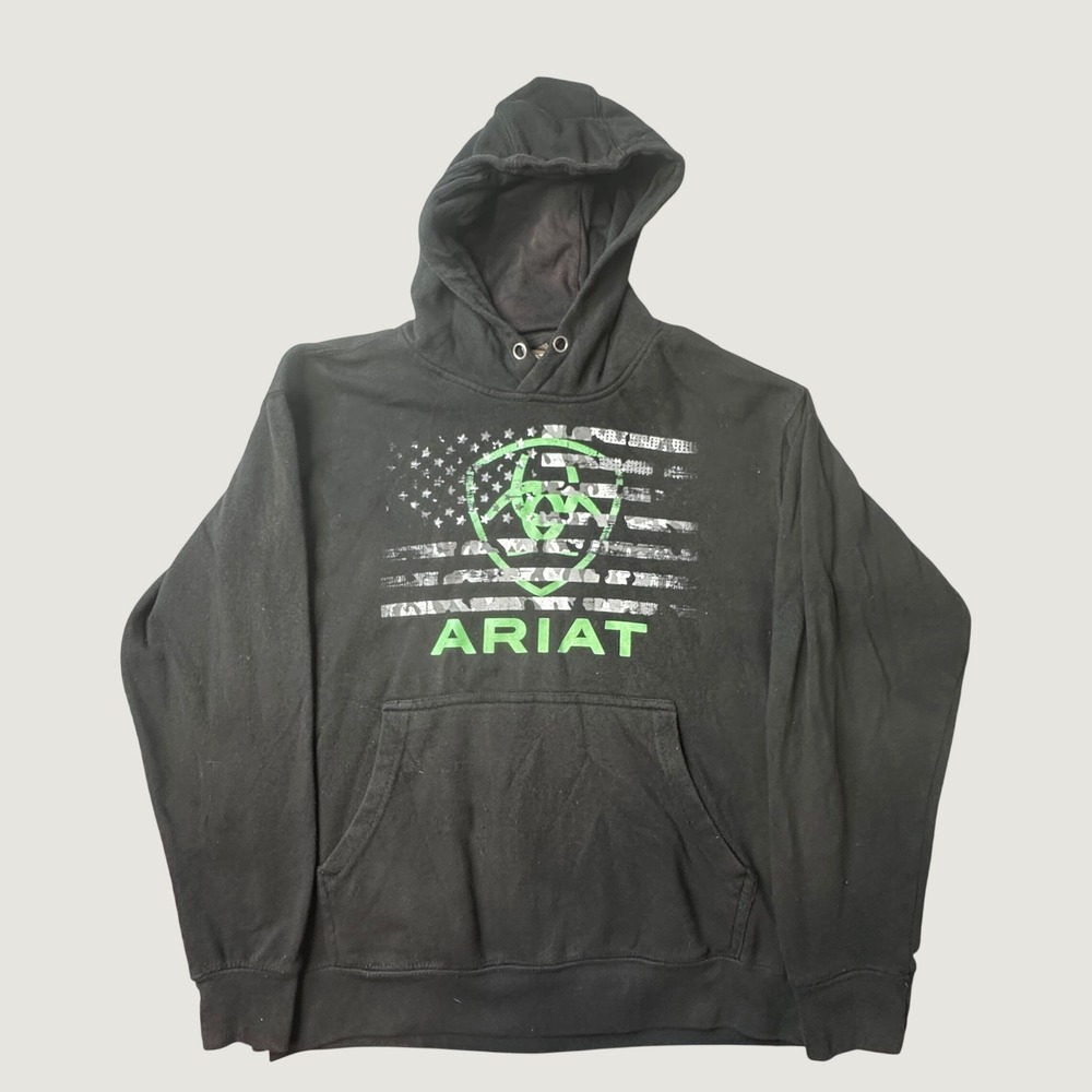 Ariat Hoodie Mens Small Basic Hoodie Swtshrt Black Graphic American Flag Shield